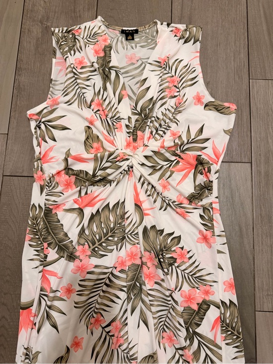 IMAN Dresses & Skirts - IMAN Coral Floral Maxi Dress with Olive Palm Print